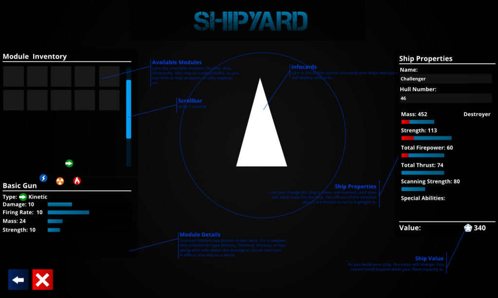 Mockup of the Shipyard Screen